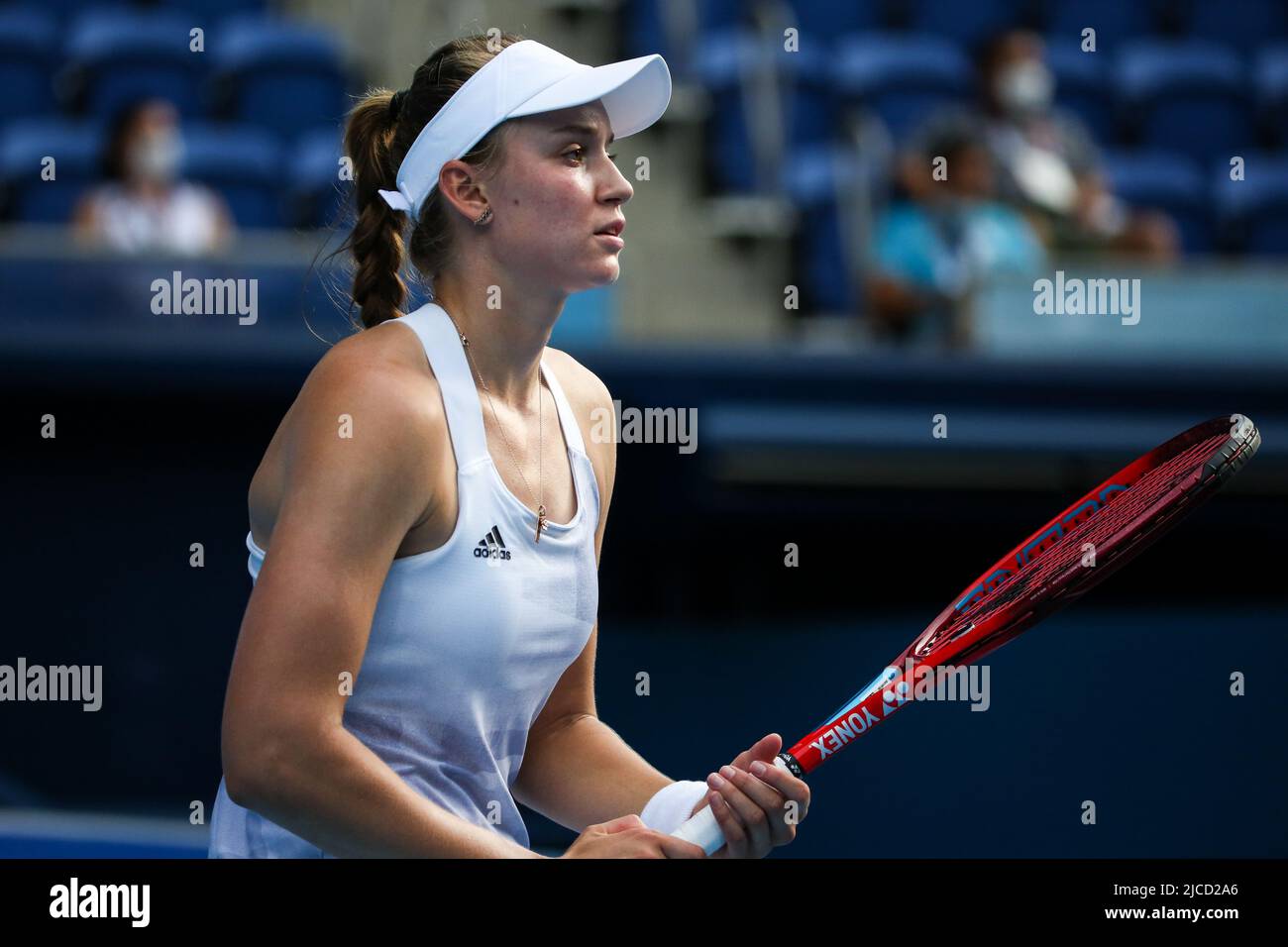 29th juillet 2021 - TOKYO, JAPON: Elena Rybakina du Kazakhstan en action pendant le tennis féminin simple semifinal contre Belinda Bencic de Suissela Banque D'Images