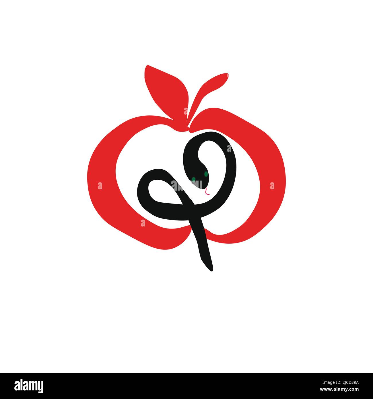 Symbole de pomme rouge avec serpent noir à l'intérieur Illustration de Vecteur