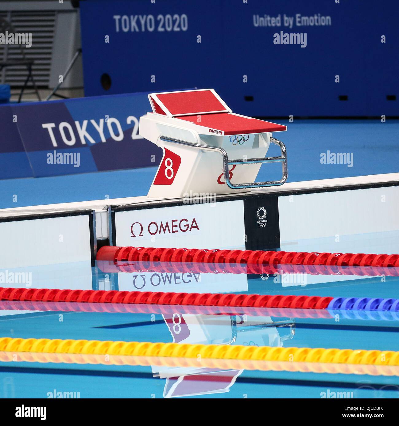 31st JUILLET 2021 - TOKYO, JAPON: Centre aquatique de Tokyo en prévision de la finale aux papillons hommes nageurs 100m aux Jeux Olympiques de Tokyo 2020 (photo: Mickael Banque D'Images