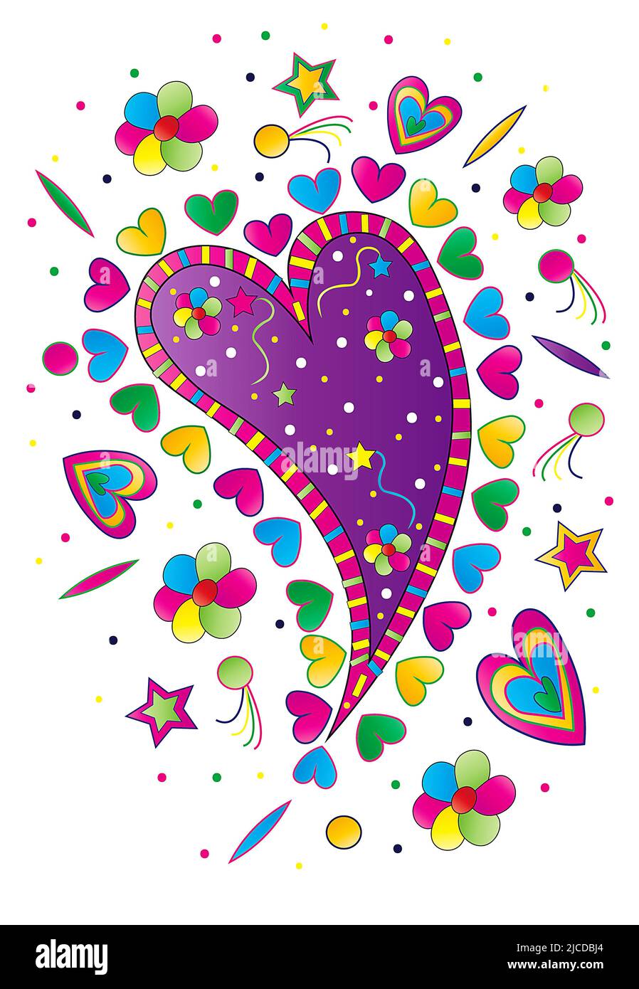 Illustration abstraite de coeurs et confettis colorés Banque D'Images