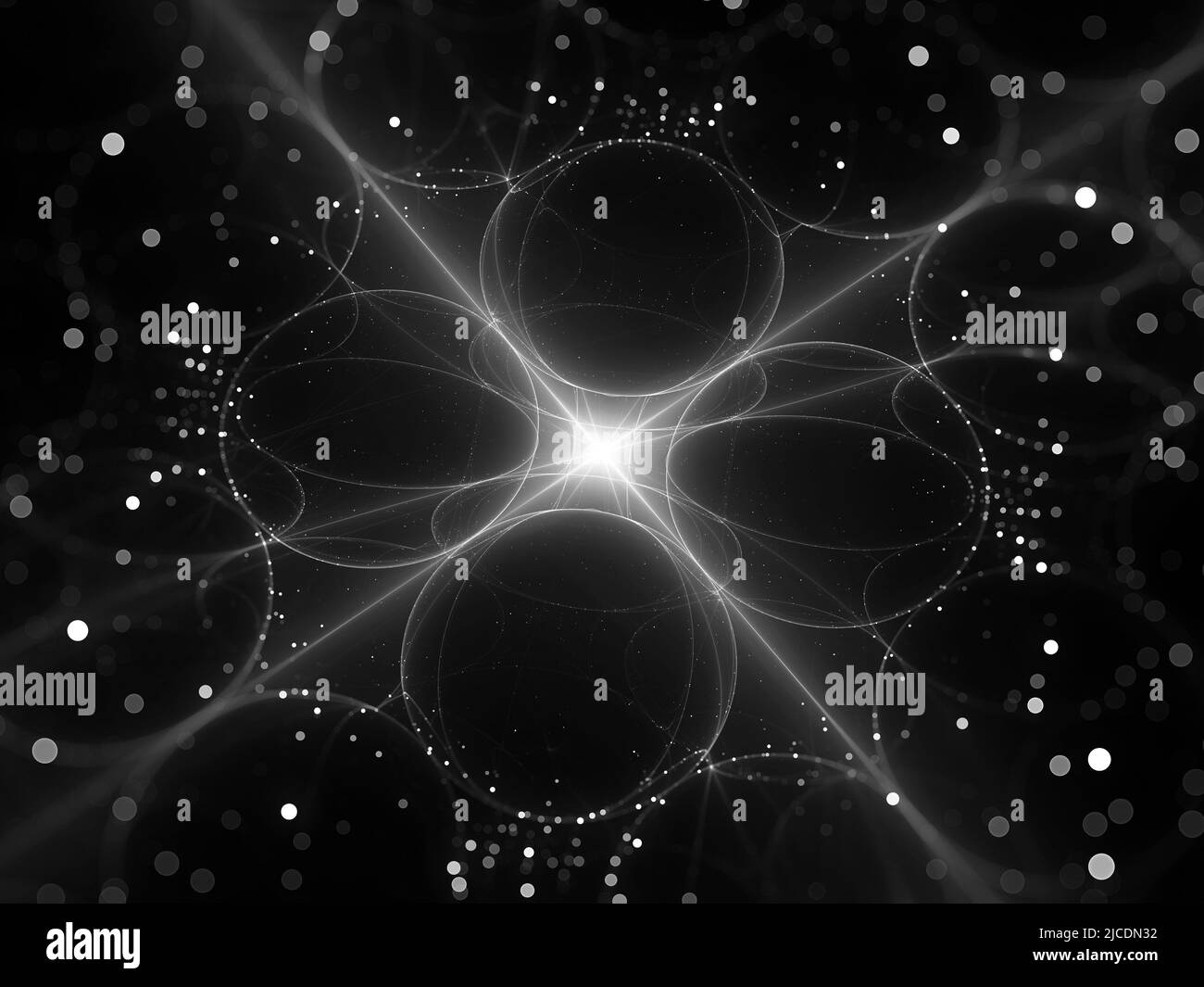 Processeur quantique futuriste lumineux, carte d'intensité abstraite générée par ordinateur, noir et blanc, rendu 3D Banque D'Images