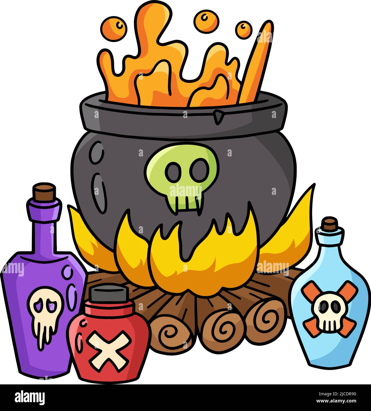 Sorcière Cauldron Halloween Cartoon coloré Clipart Illustration de Vecteur