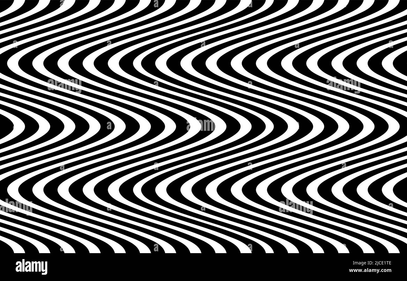 Lignes psychédéliques. Motif abstrait. Texture avec bannière ondulée, courbes des rayures. Arrière-plan de l'art optique. Motif ondulé noir et blanc, Vector Illustration de Vecteur