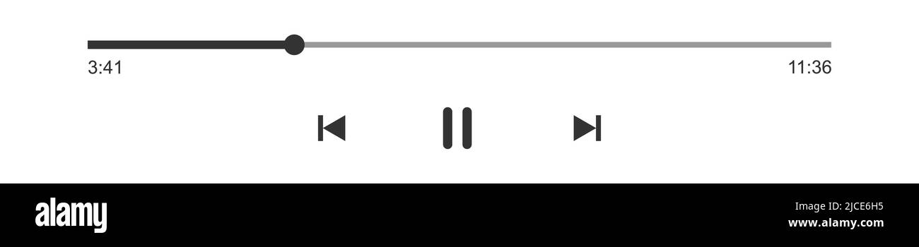 Barre de progression du lecteur multimédia avec curseur de temps, boutons de pause, de retour et d'avance rapide. Modèle simple d'interface de panneau de lecture audio ou vidéo. Illustration graphique vectorielle Illustration de Vecteur