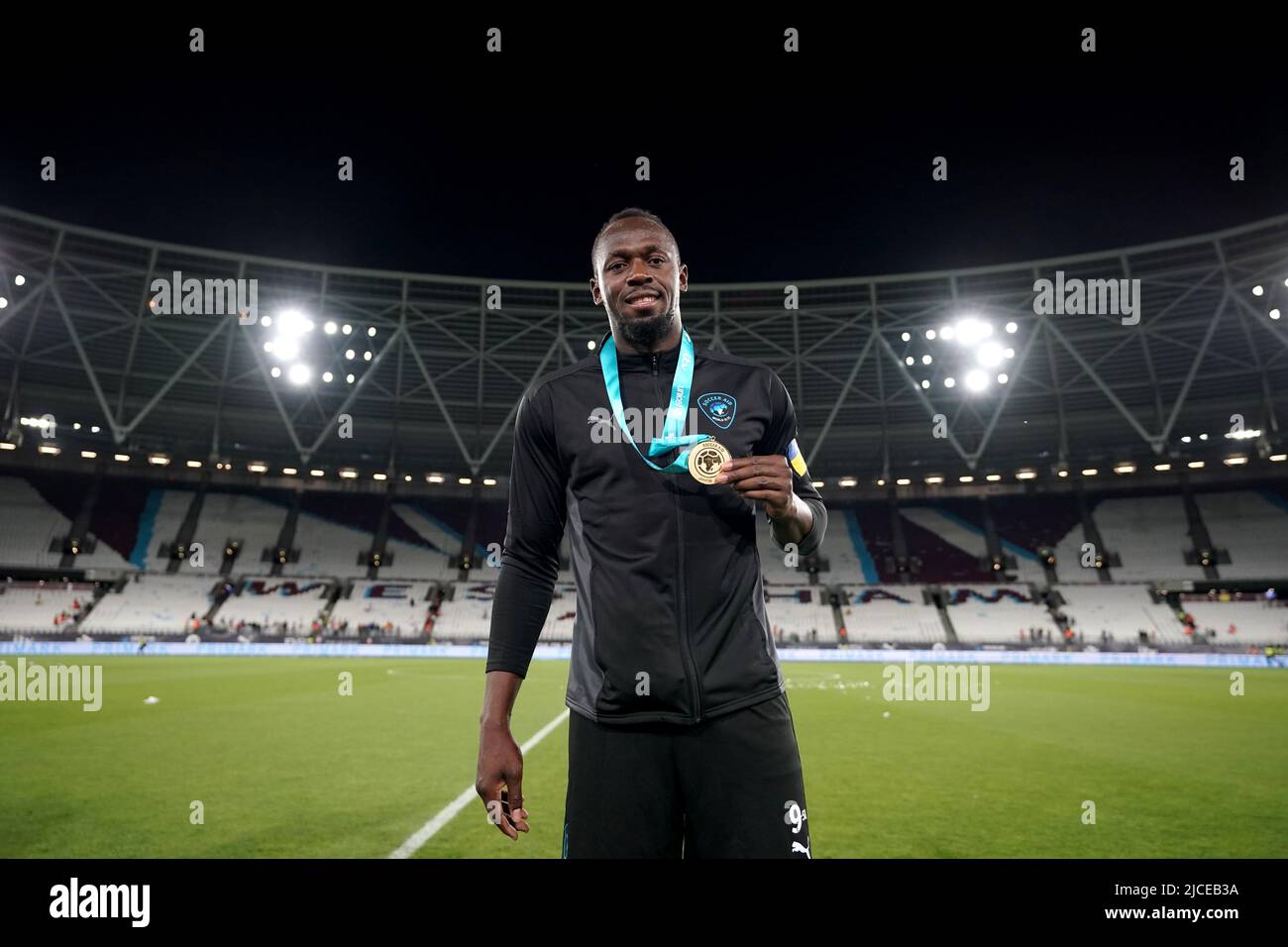 Reste du monde XI Usain Bolt après le match de football de l'aide pour l'UNICEF au stade de Londres, Londres. Date de la photo: Dimanche 12 juin 2022. Banque D'Images