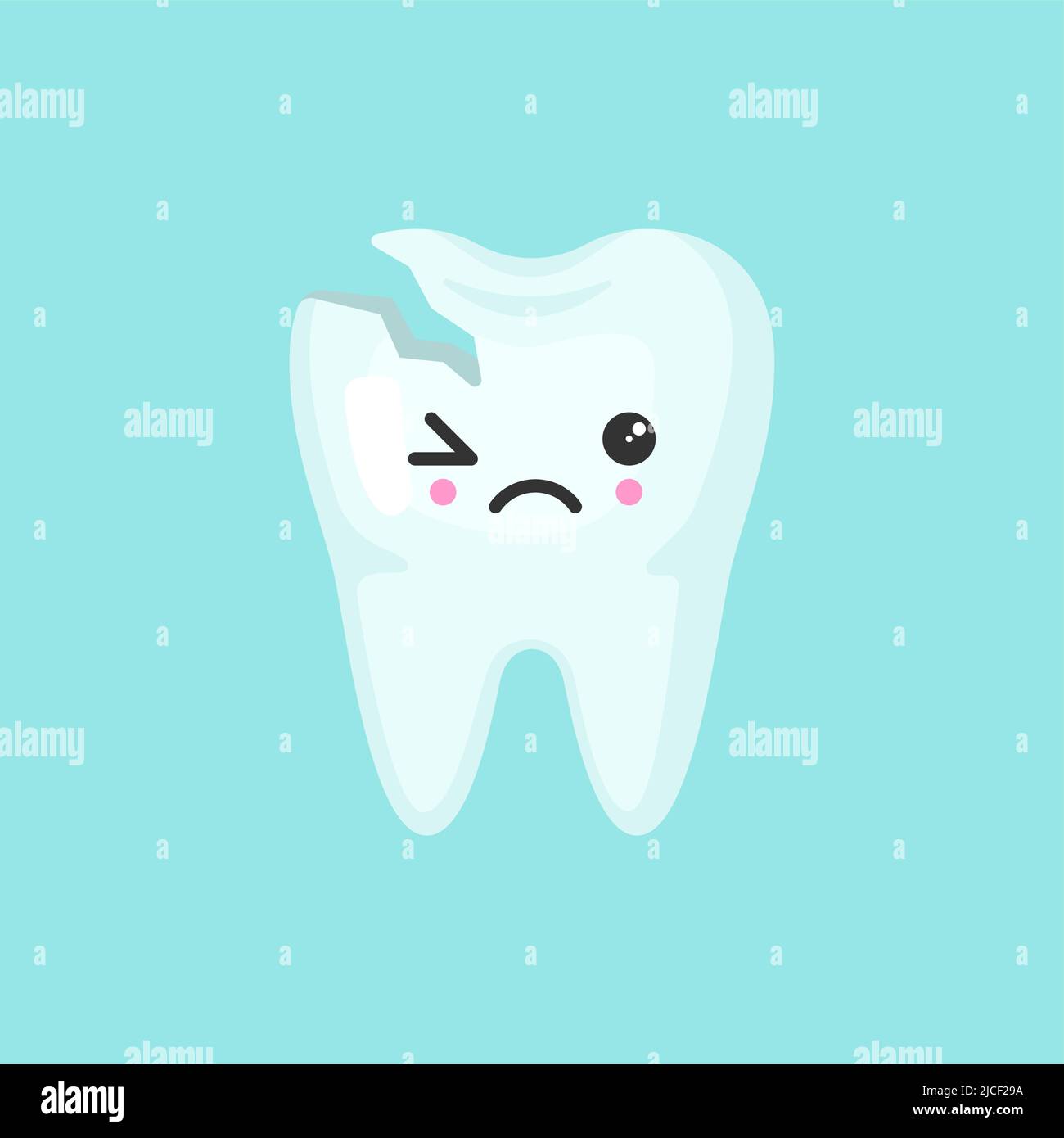 Dent cassée avec visage émotionnel, jolie illustration d'icône vectorielle colorée Illustration de Vecteur