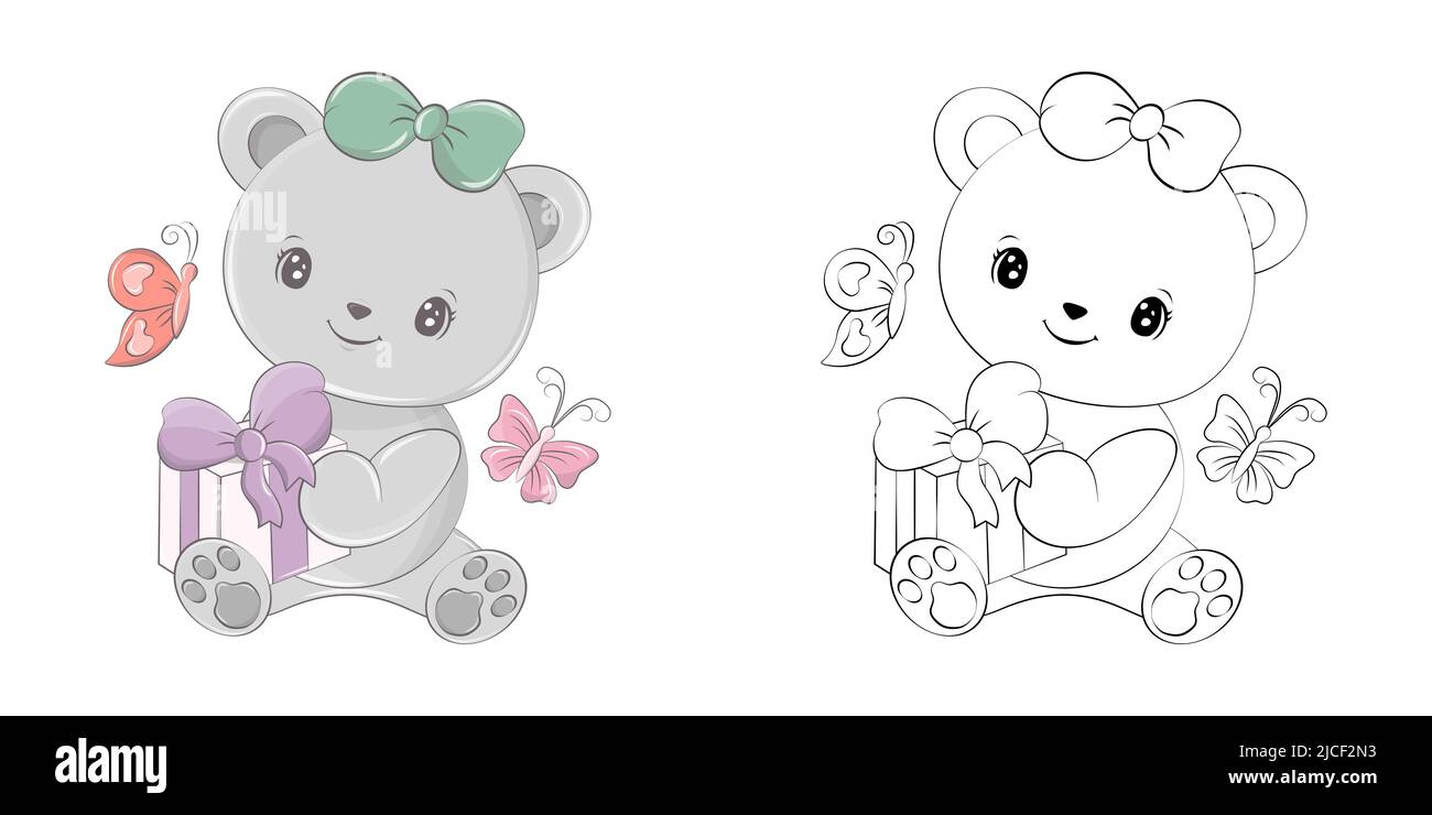 Illustration de Cute Bear Clipart et noir et blanc. Ourson d'art