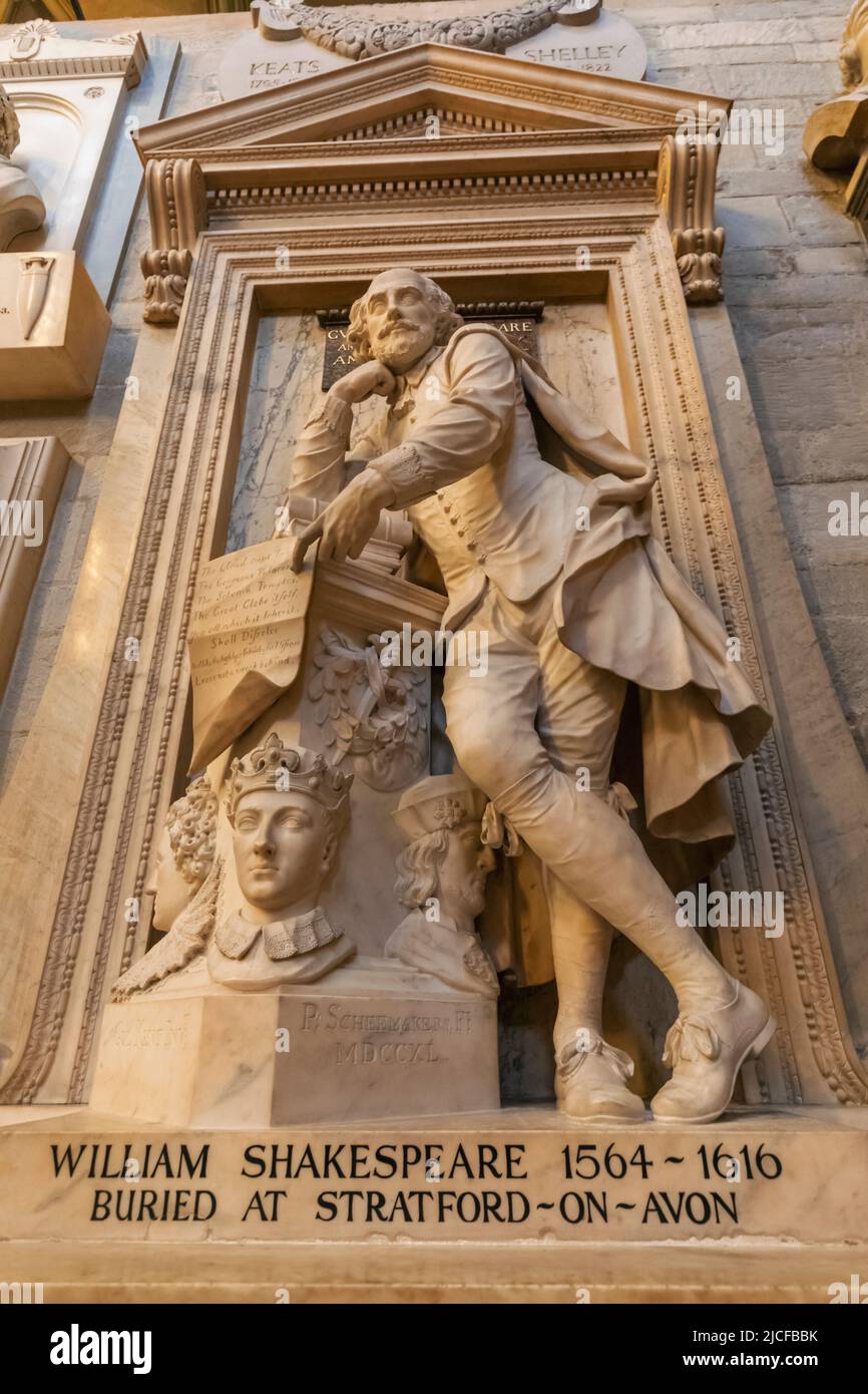 Angleterre, Londres, Westminster Abbey, Poets Corner, William Shakespeare Memorial Statue Banque D'Images