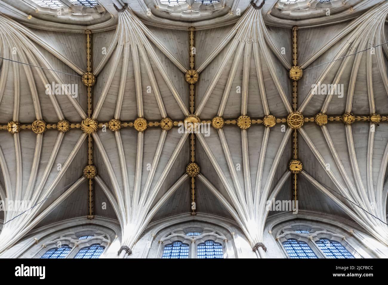 Angleterre, Londres, Abbaye de Westminster, le Nave, détail du motif du plafond voûté du Fan Banque D'Images
