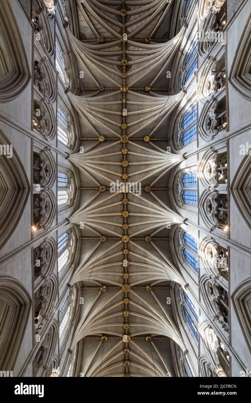 Angleterre, Londres, Abbaye de Westminster, le Nave, détail du motif du plafond voûté du Fan Banque D'Images