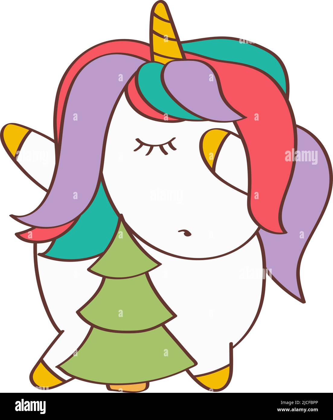 FAT Christmas Unicorn Clipart en adorable style dessin de dessin joli clip Art Christmas Unicorn. Illustration vectorielle d'un animal pour les imprimés pour les vêtements Illustration de Vecteur