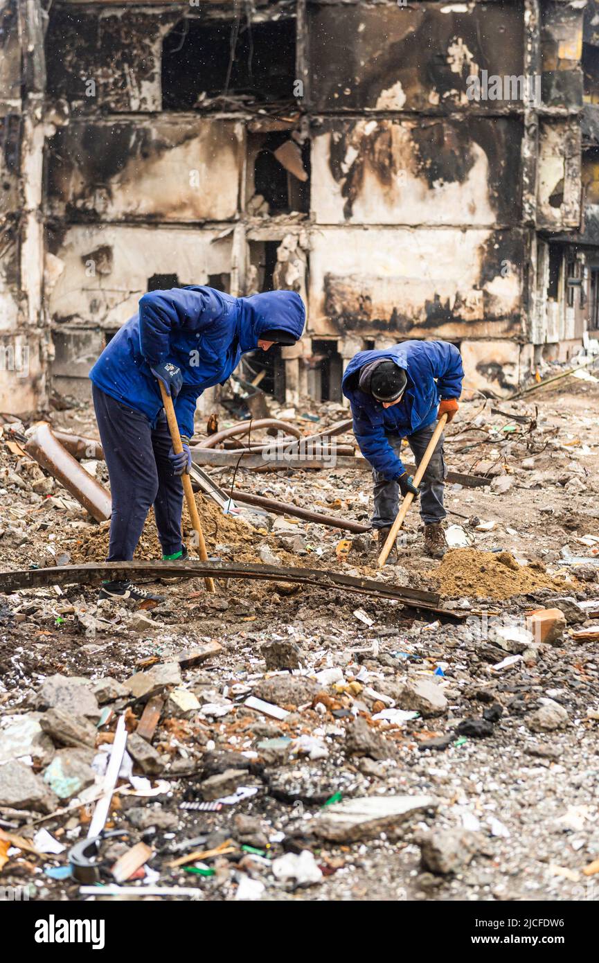 Maisons détruites à Borodianka, reconstruction après les attentats à la bombe Banque D'Images