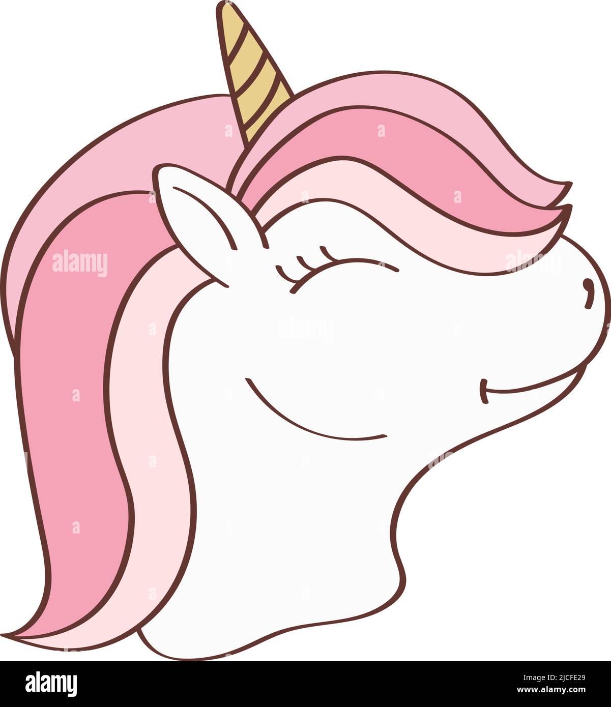 Cute Unicorn face Clipart isolé sur fond blanc. Tête de licorne amusante en forme de clip Art. Illustration vectorielle d'un animal pour autocollants, douche de bébé Illustration de Vecteur