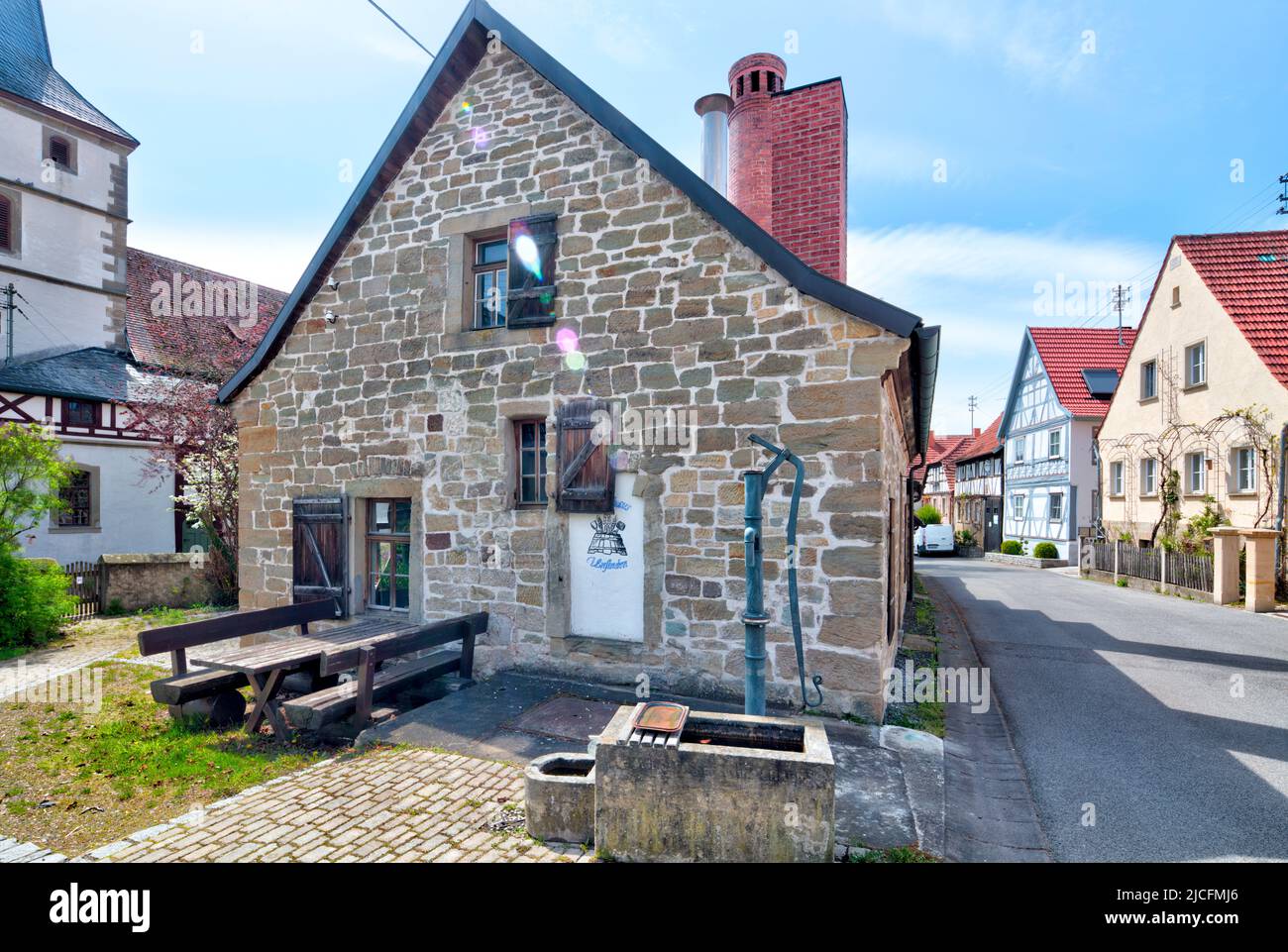 Kommunbrauhaus, grès, maçonnerie en ashlar, monument architectural, façade de maison, Spring, Unfinden, Königsberg, Franconie, Bavière, Allemagne, Europe, Banque D'Images