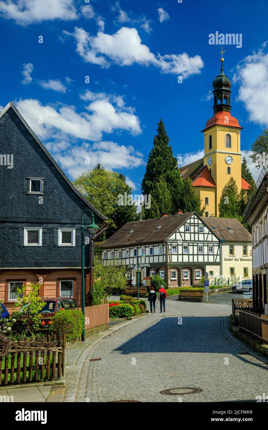 Maisons à colombages à Großschönau: En Saxe - surtout en haute Lusatia - il y a encore environ 6500 des maisons à colombages les plus souvent répertoriées. Banque D'Images