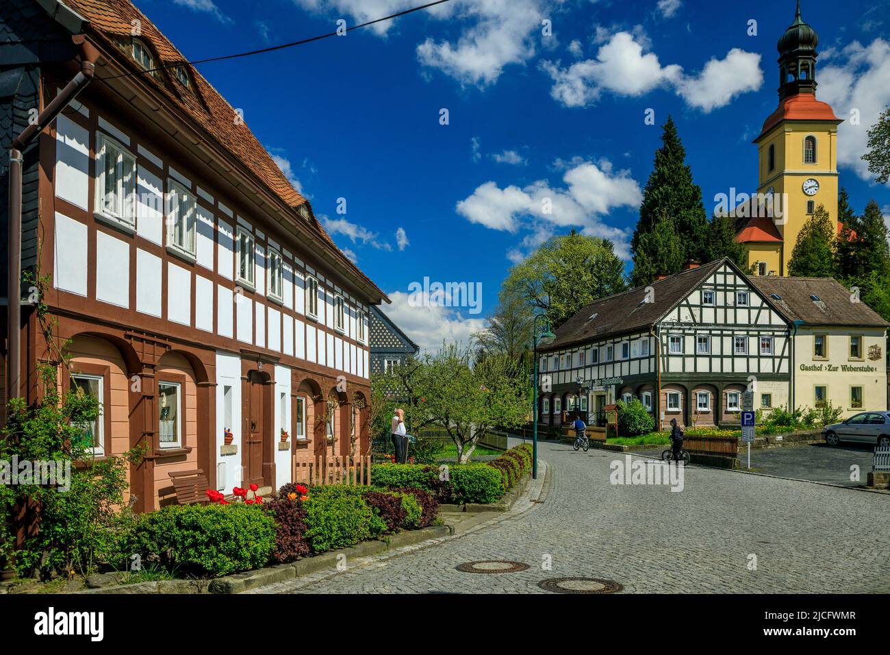 Maisons à colombages à Großschönau: En Saxe - surtout en haute Lusatia - il y a encore environ 6500 des maisons à colombages les plus souvent répertoriées. Banque D'Images