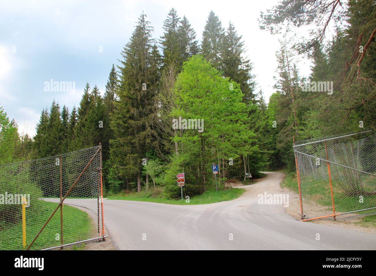 Sommet du G-7 à Schloss Elmau, barrière, barrière, clôture, sécurité, Allemagne, Bavière, haute-Bavière, Klais, barrière, zone restreinte Banque D'Images