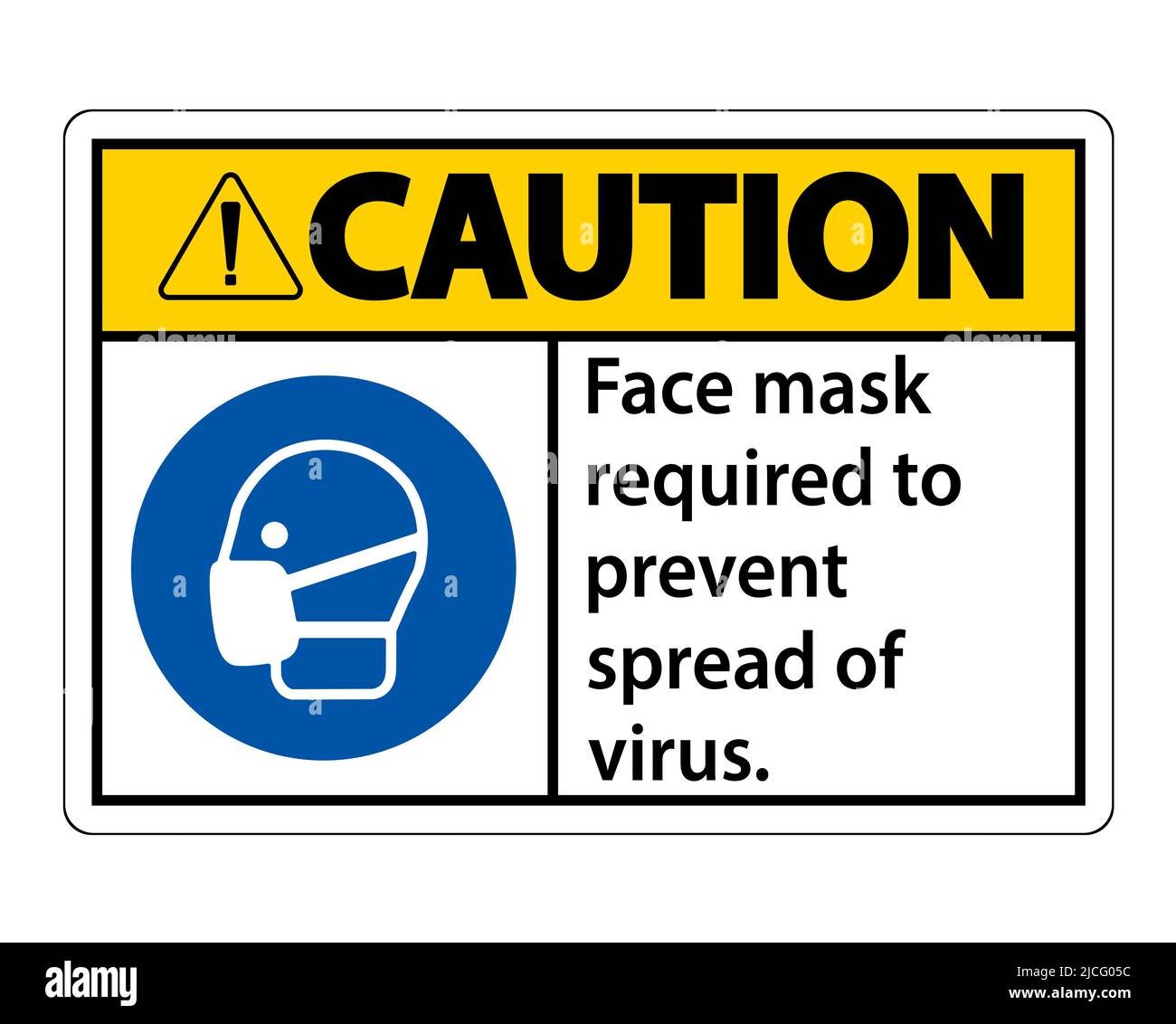 Attention masque facial nécessaire pour empêcher la propagation du signe de virus sur fond blanc Illustration de Vecteur