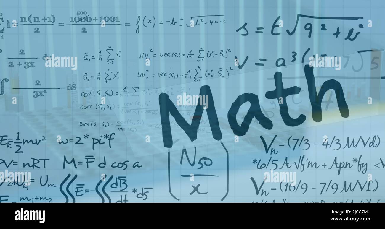 Illustration d'équations mathématiques sur du texte mathématique et des travaux pratiques Banque D'Images