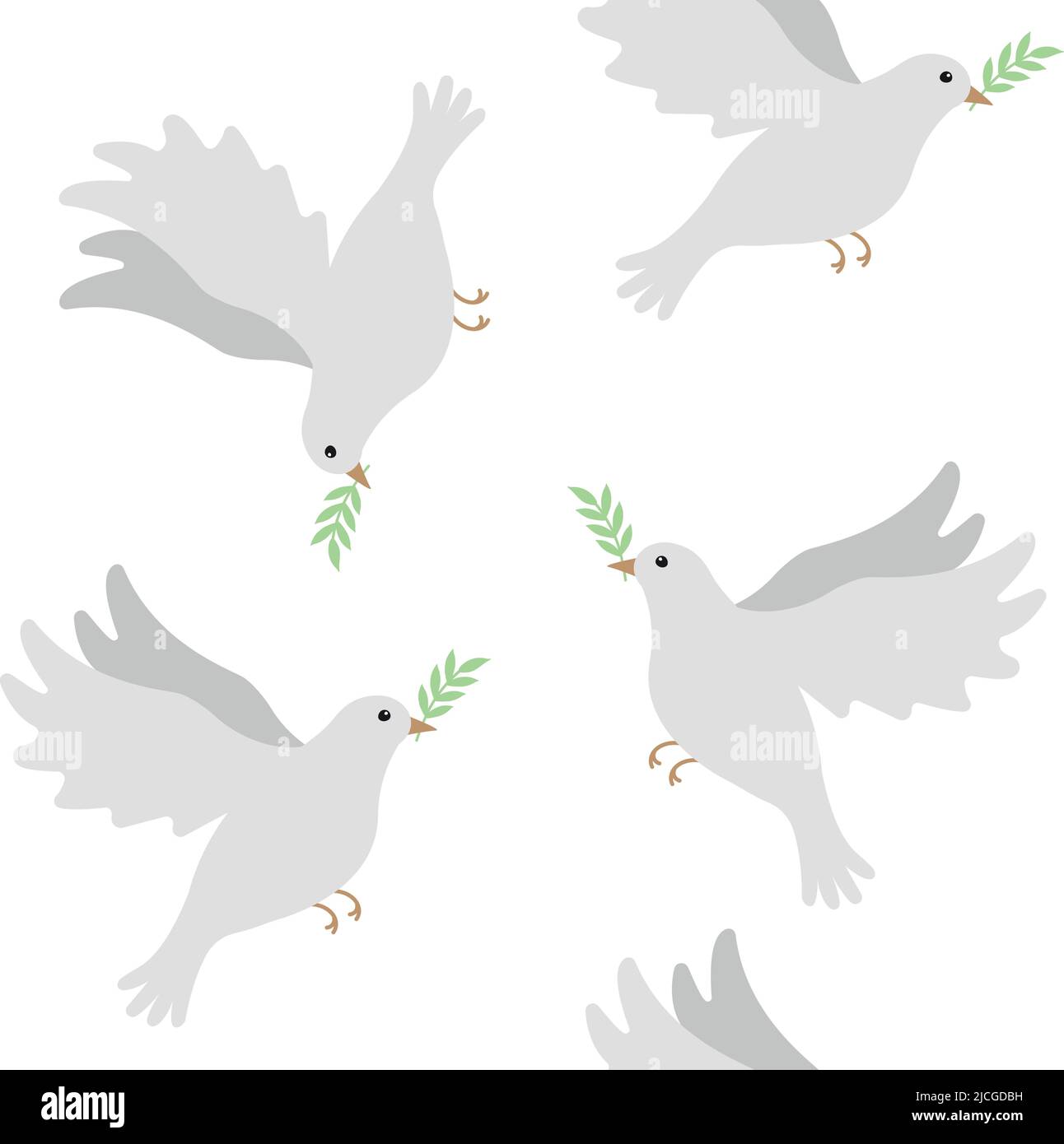Motif vectoriel sans couture de colombes de paix dessinées à la main et isolées sur fond blanc Illustration de Vecteur
