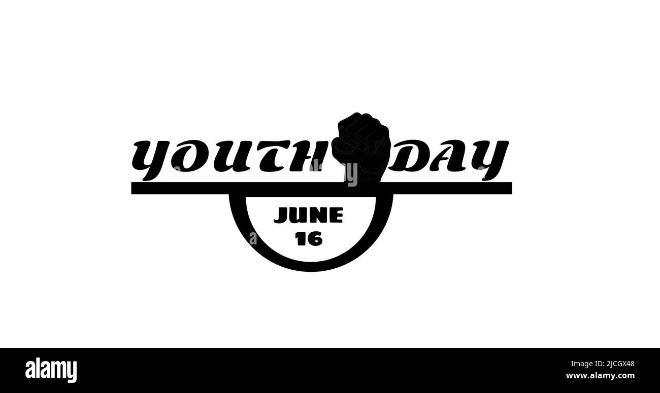 Illustration de la journée de la jeunesse et du texte du 16 juin avec serrage à la main sur fond blanc, espace de copie Banque D'Images