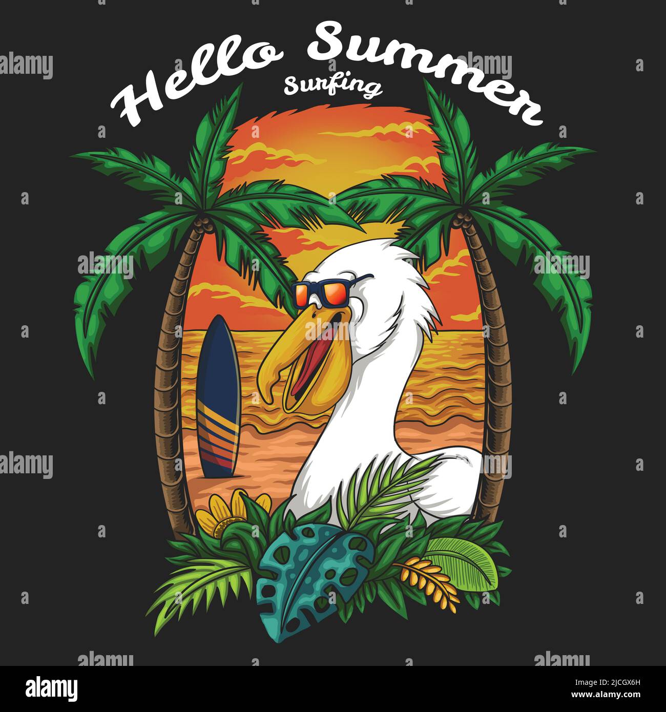 Pelican vacances d'été sur l'illustration vecteur de plage Illustration de Vecteur