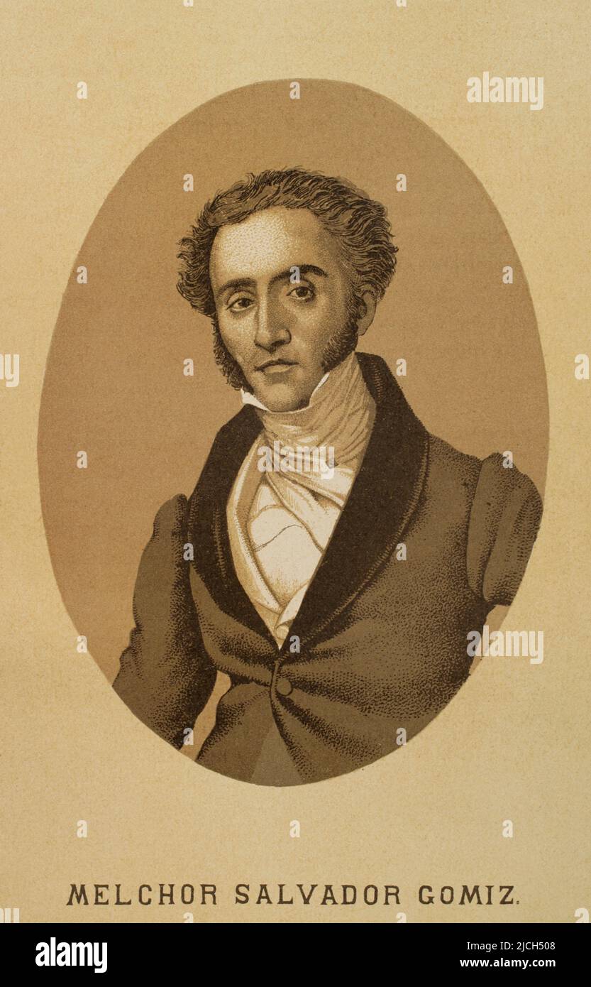 José Melchor Gomis Colomer (1791-1836). Compositeur romantique espagnol. Il est attribué à l'auteur de l'hymne de Riego, hymne national de l'Espagne pendant la deuxième République espagnole. Portrait. 'Historia de la Revolución Española' (desde la Guerra de la Independencia a la Restauración en Sagunto), por Vicente Blasco Ibáñez. Volume II Publié à Barcelone, 1891. Banque D'Images