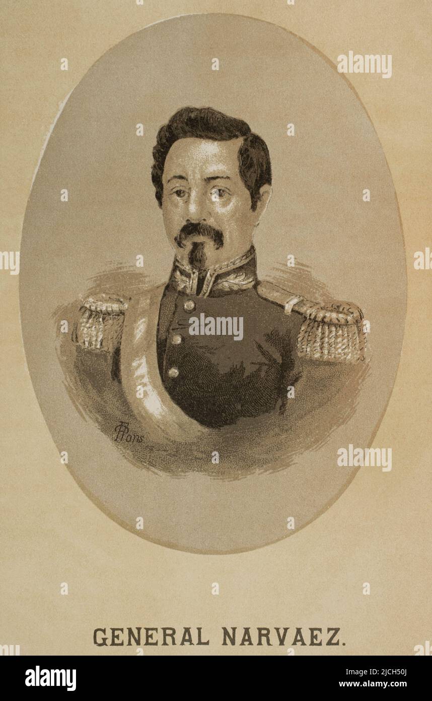 Ramón María Narváez (1799-1868). 1st Duc de Valence. Général et politicien espagnol. Chef du Parti modéré sous le règne d'Isabella II Premier ministre de l'Espagne à sept reprises entre 1844 et 1868. Portrait. 'Historia de la Revolución Española (desde la Guerra de la Independencia a la Restauración en Sagunto), por Vicente Blasco Ibáñez. Volume II Publié à Barcelone, 1891. Banque D'Images