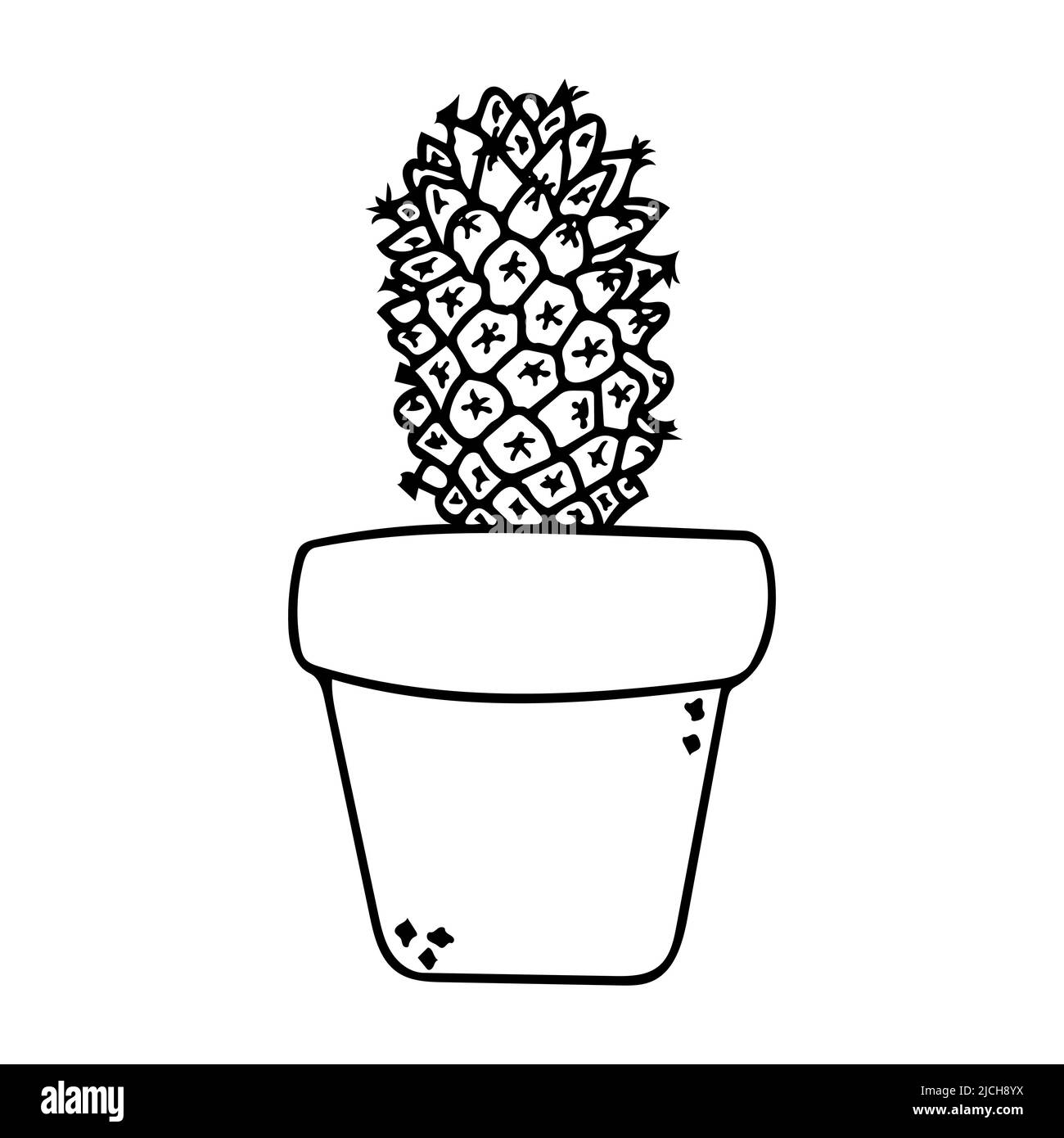 Cactus dans l'icône d'esquisse du vecteur pot. Joli dessin noir succulent. Plante maison mexicaine en pot de fleurs art. Illustration de Vecteur