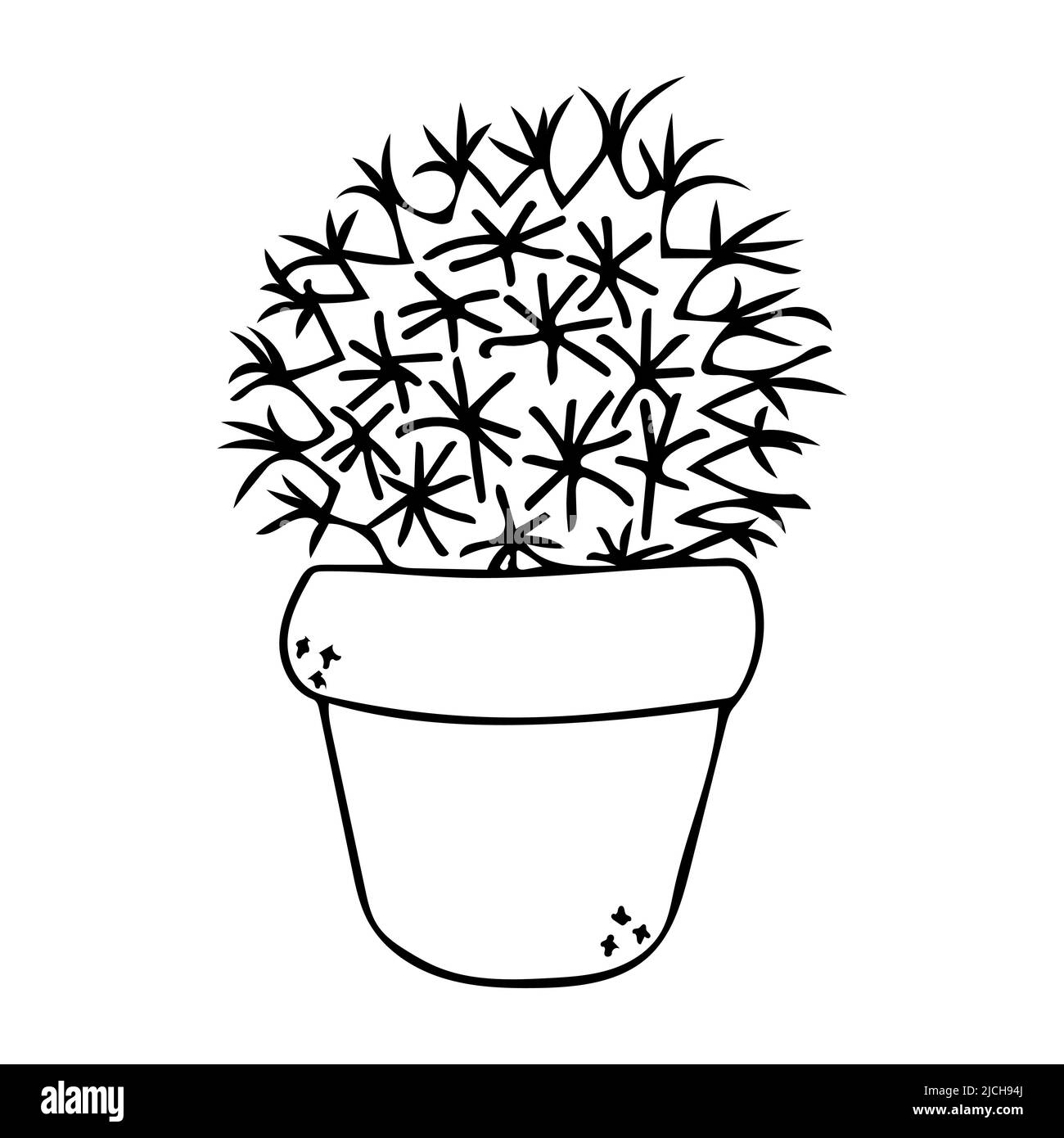 Cactus dans l'icône d'esquisse du vecteur pot. Joli dessin noir succulent. Plante maison mexicaine en pot de fleurs art. Illustration de Vecteur