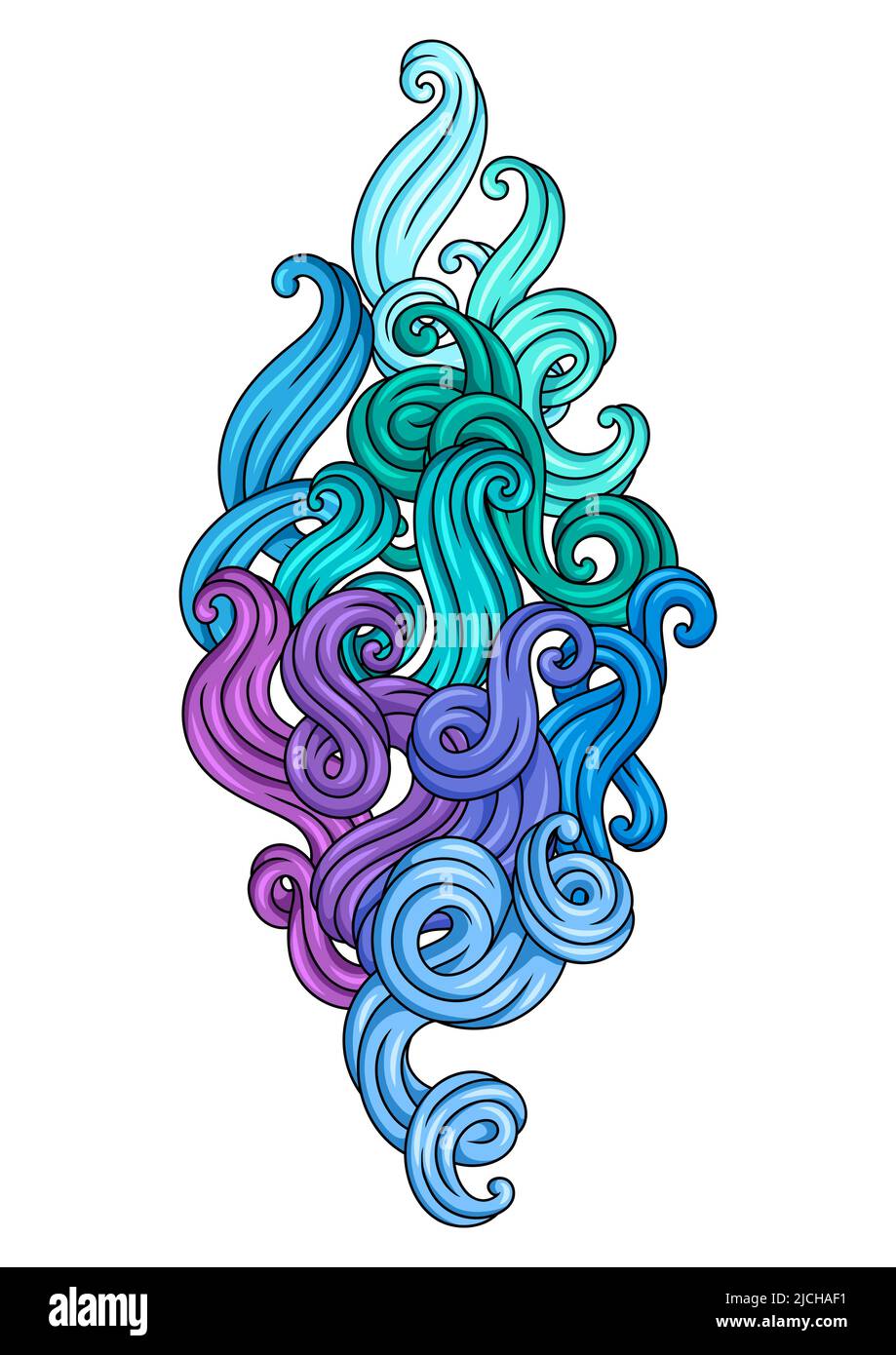 Arrière-plan avec boucles ondulées. Texture rayée de couleur. Fourrure ou cheveux abstrait de Swirly. Illustration de Vecteur