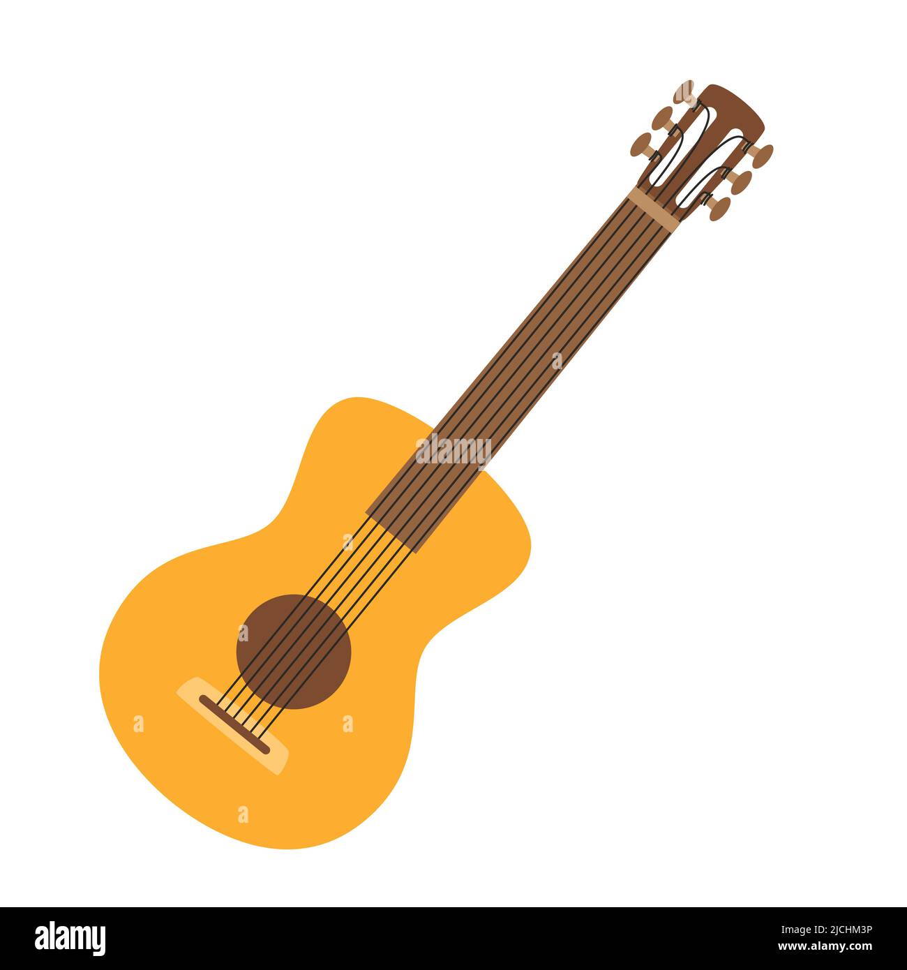 Guitare classique à six cordes. Un instrument de musique à cordes. Un symbole de randonnée, de camping, de voyage. Illustration vectorielle plate isolée sur un backgro blanc Illustration de Vecteur