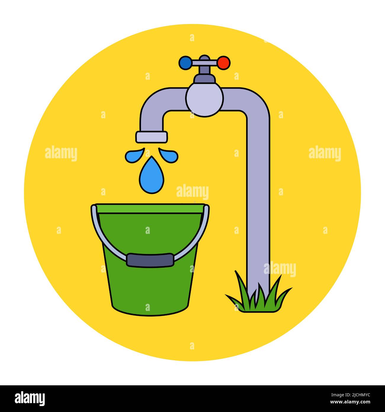 la pompe de forage pompe l'eau dans un seau. recueillir l'eau potable. illustration à vecteur plat. Illustration de Vecteur