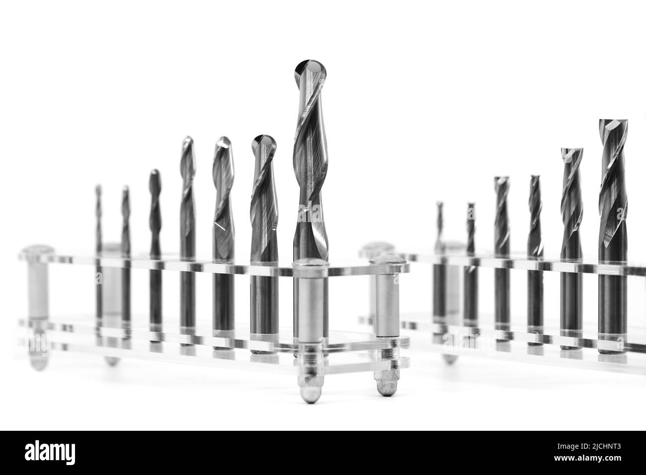 Gros plan d'un jeu de forets métal. Pour les métaux durs tels que l'acier inoxydable. Concept industriel Banque D'Images