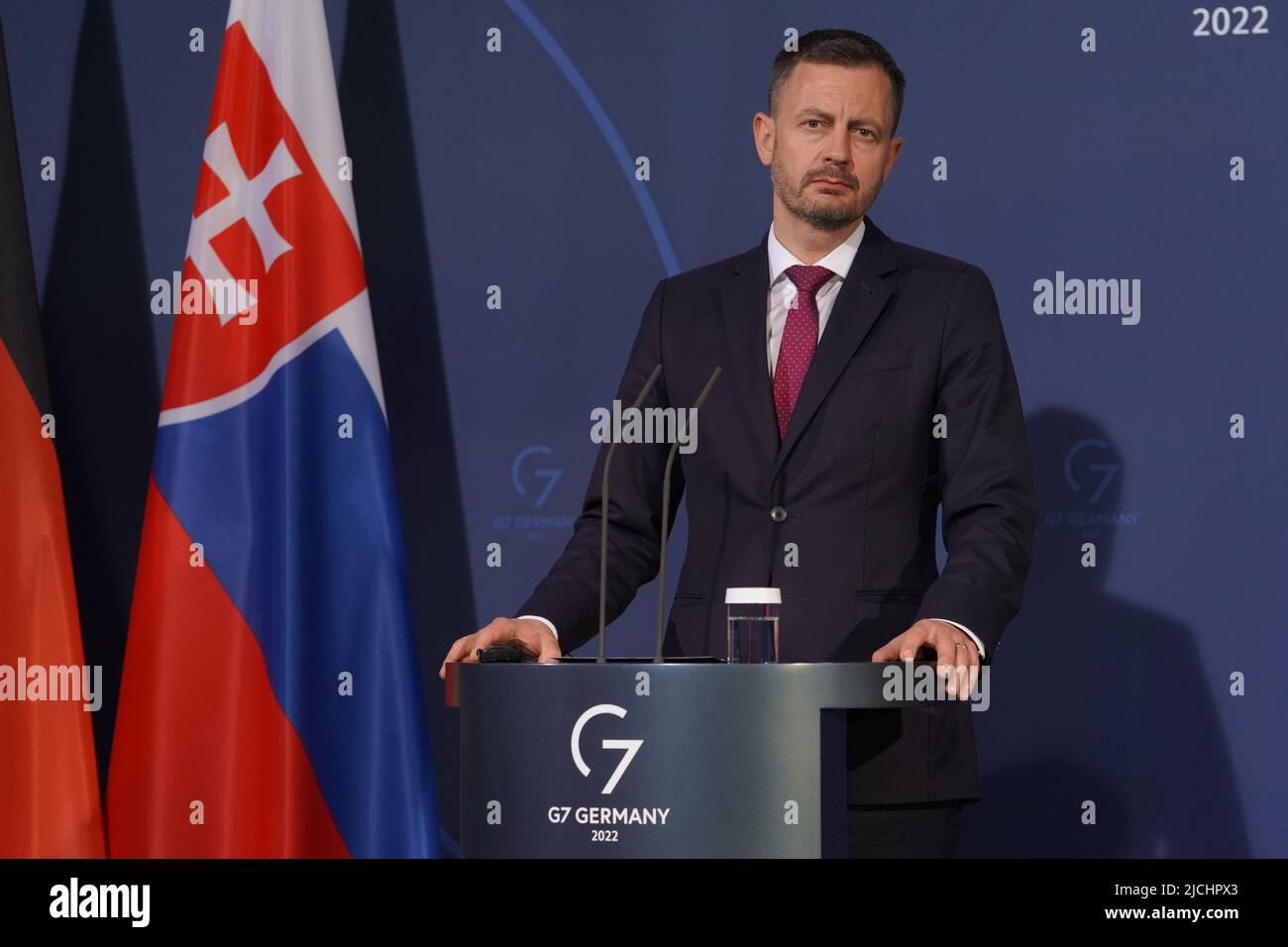 Berlin, Allemagne. 13th juin 2022. Eduard Heger, Premier ministre de la République de Slovaquie, prend la parole lors d'une conférence de presse à la Chancellerie fédérale. Credit: Joerg Carstensen/dpa/Alay Live News Banque D'Images