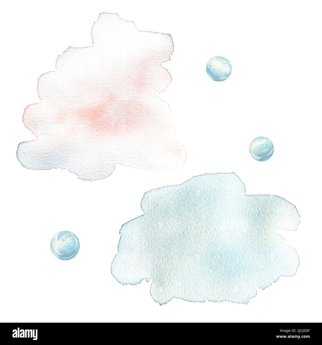 Illustration aquarelle de traînées ou de taches de couleur transparente. Éléments isolés, bulles. Design, arrière-plan délicat. Banque D'Images