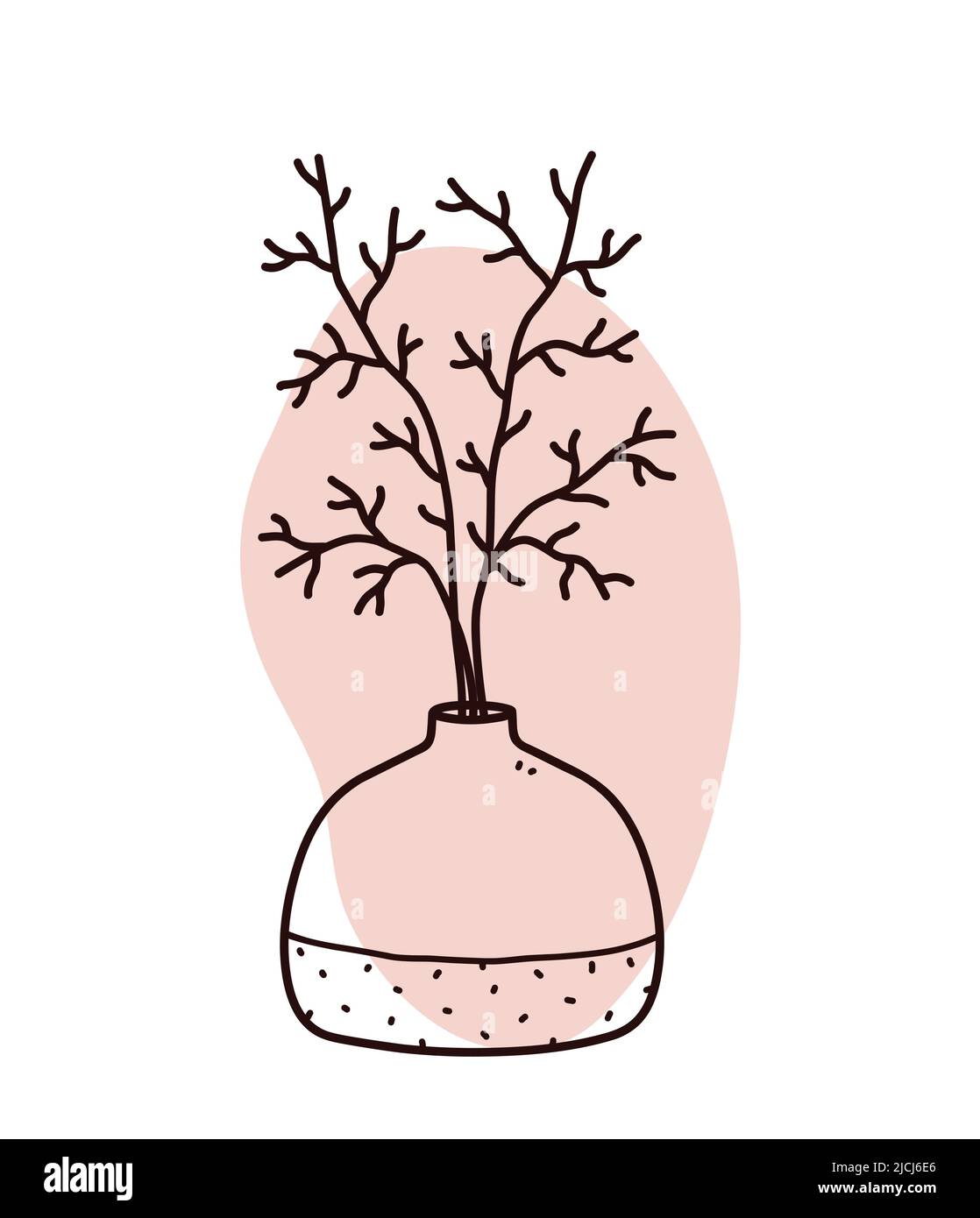 Coolé fleuri abstrait de forme organique de couleur. Vase minimaliste avec branches isolées sur fond blanc. Illustration vectorielle dessinée à la main. Illustration de Vecteur