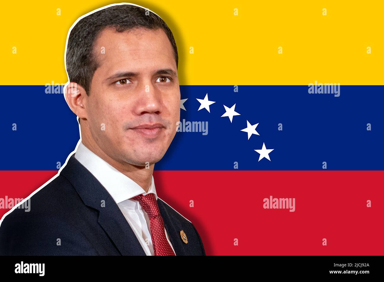 Juan Guaidó et le drapeau du Venezuela Banque D'Images