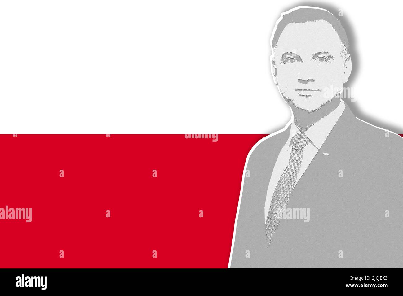 Andrzej Duda et drapeau de la Pologne Banque D'Images