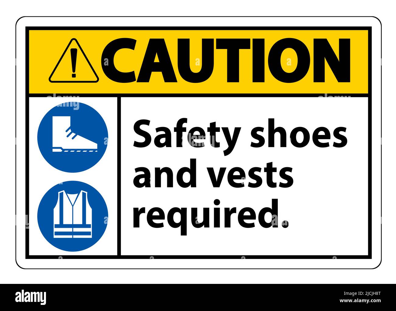 Mise en garde : chaussures et gilet de sécurité requis avec symboles