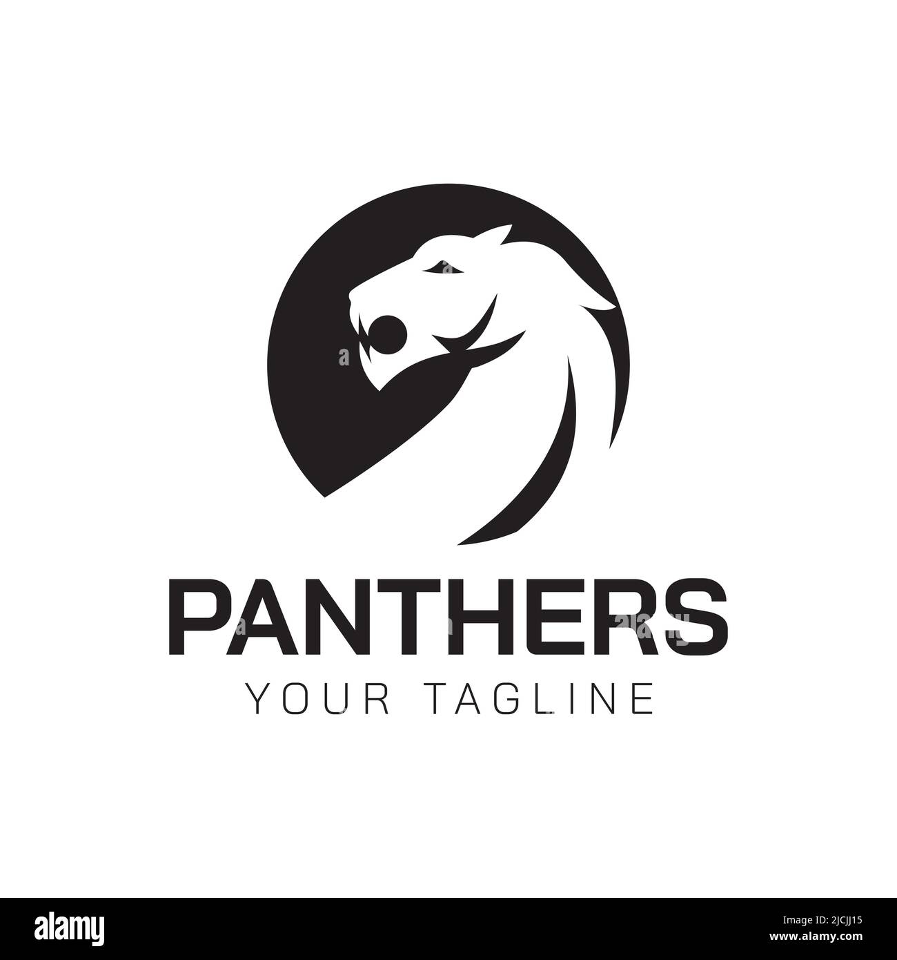 Modèle d'espace négatif vectoriel de conception de logo Panther. Icône de concept de logotype animaux créatifs en cercle Illustration de Vecteur