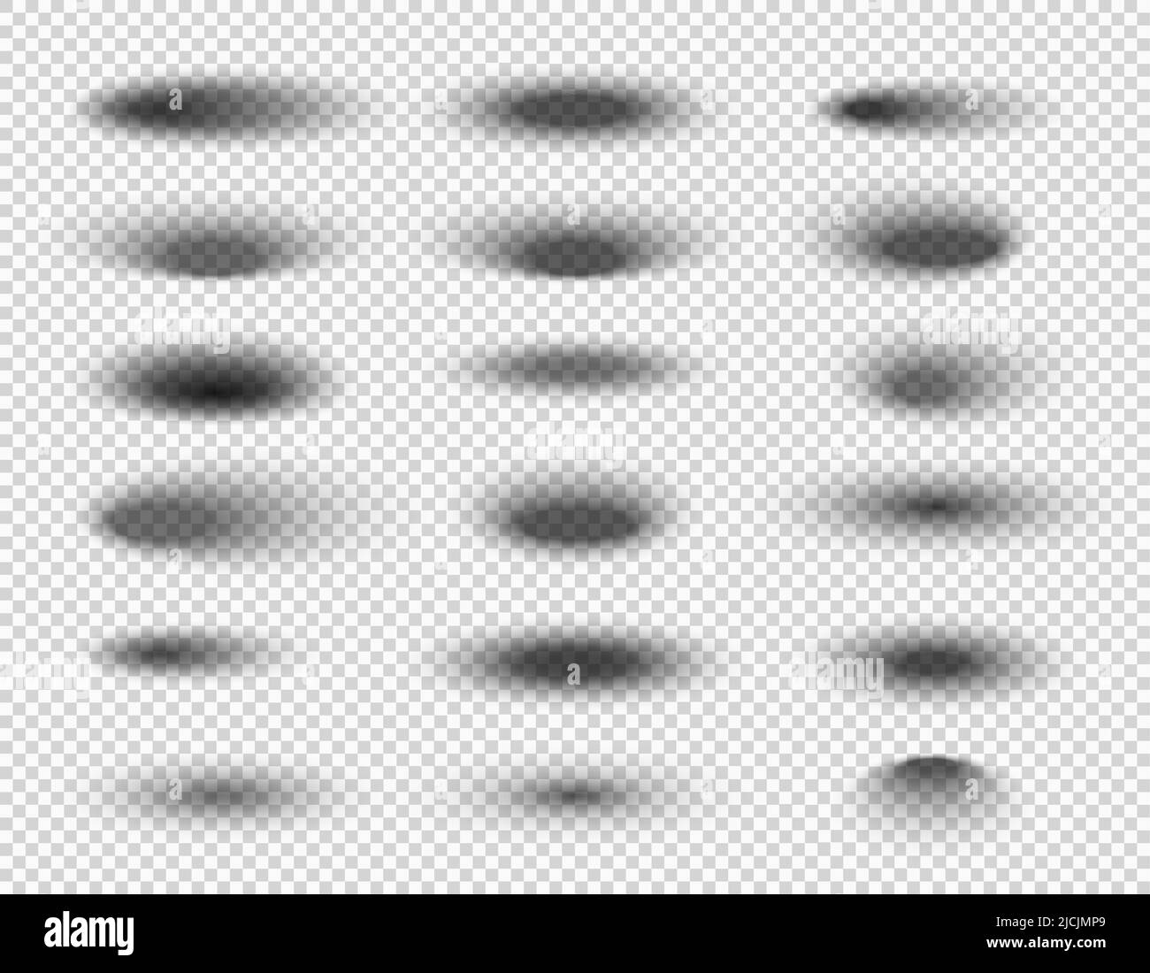 Ovale rond effets d'ombre réalistes et transparents et nuances d'objet. Les ombres transparentes vectorielles isolées se superposent avec des teintes douces des côtés, du fond du sol et de la surface supérieure en dégradé ovale rond Illustration de Vecteur