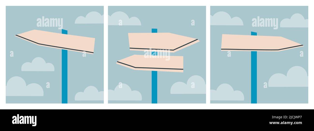 Jeu d'illustrations avec signalisation d'orientation plate. Signalisation routière, flèche ou fourche. MOCAP pour votre texte. Vecteur EPS 10. Illustration de Vecteur