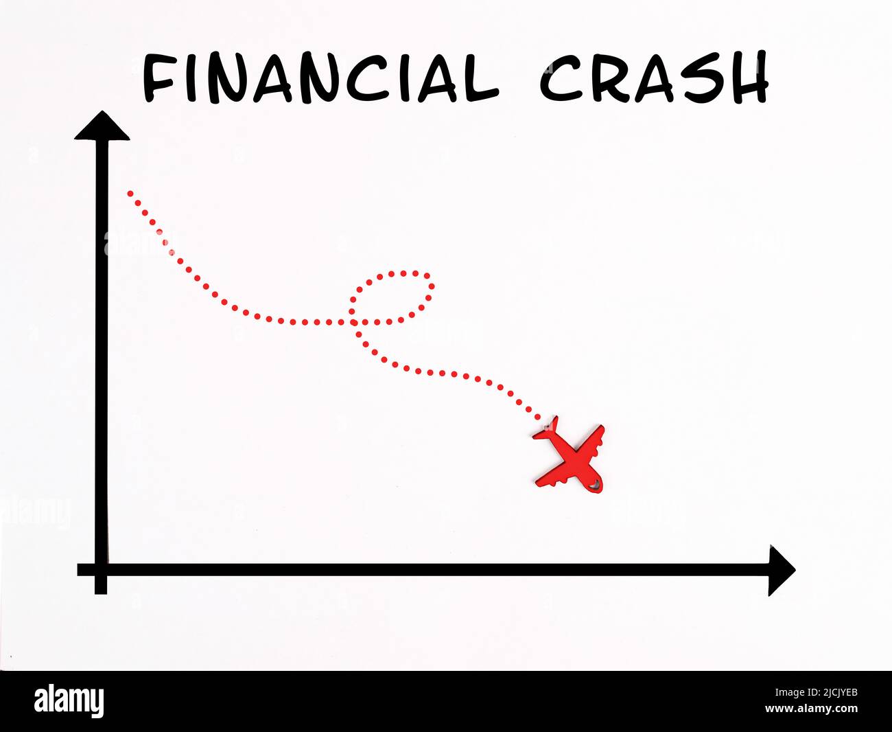 Graphique avec un avion en chute libre, crash financier, crise de l'inflation, risque d'investissements, dépression économique mondiale, faillite commerciale Banque D'Images