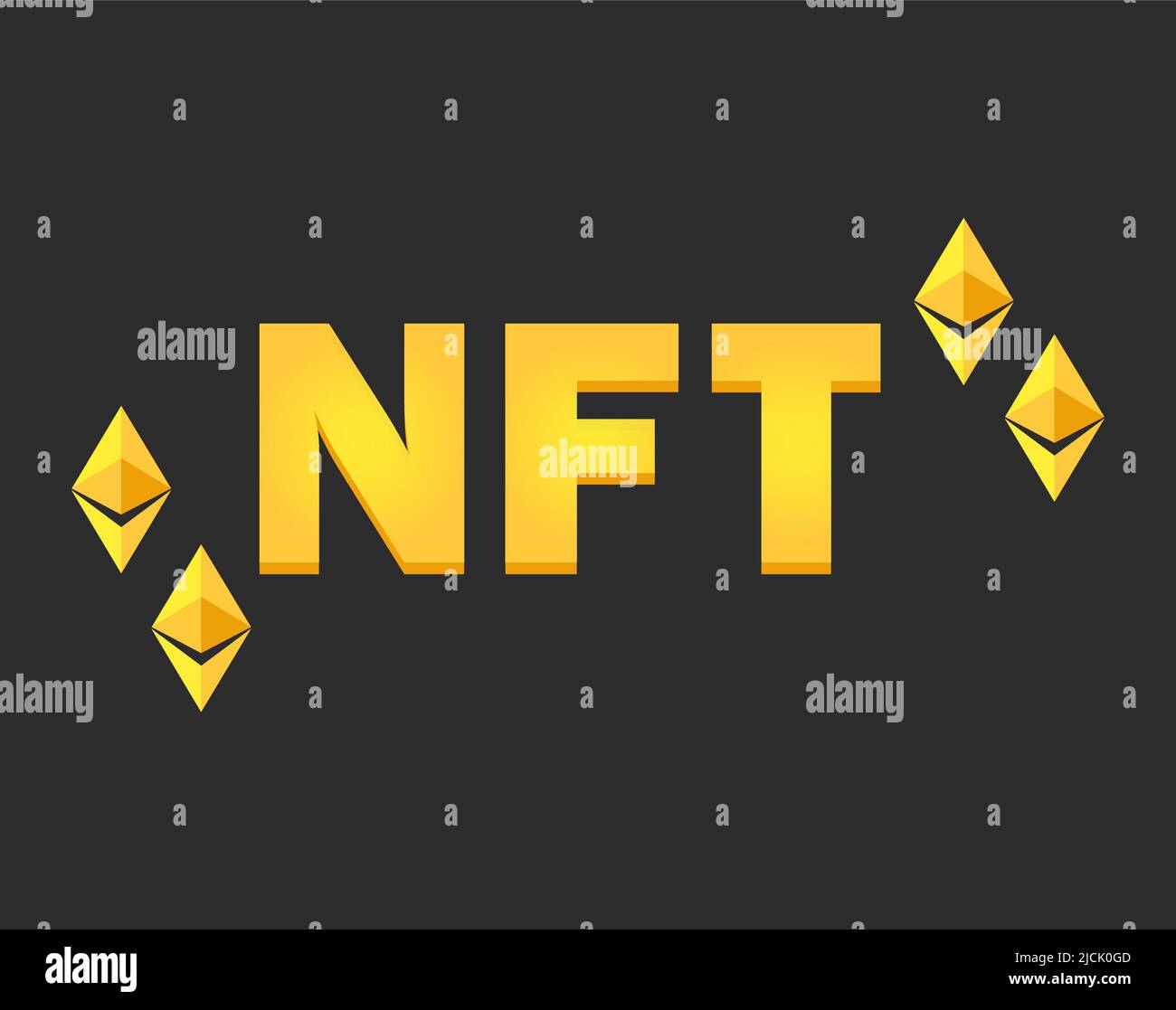 Jeton NFT dans la maquette crypto. Bannière jeton non fongible. Jeton non fongible NFT dans la technologie blockchain en crypto numérique art. ERC20 crypto-monnaie et art dans le style de dessin animé Illustration de Vecteur