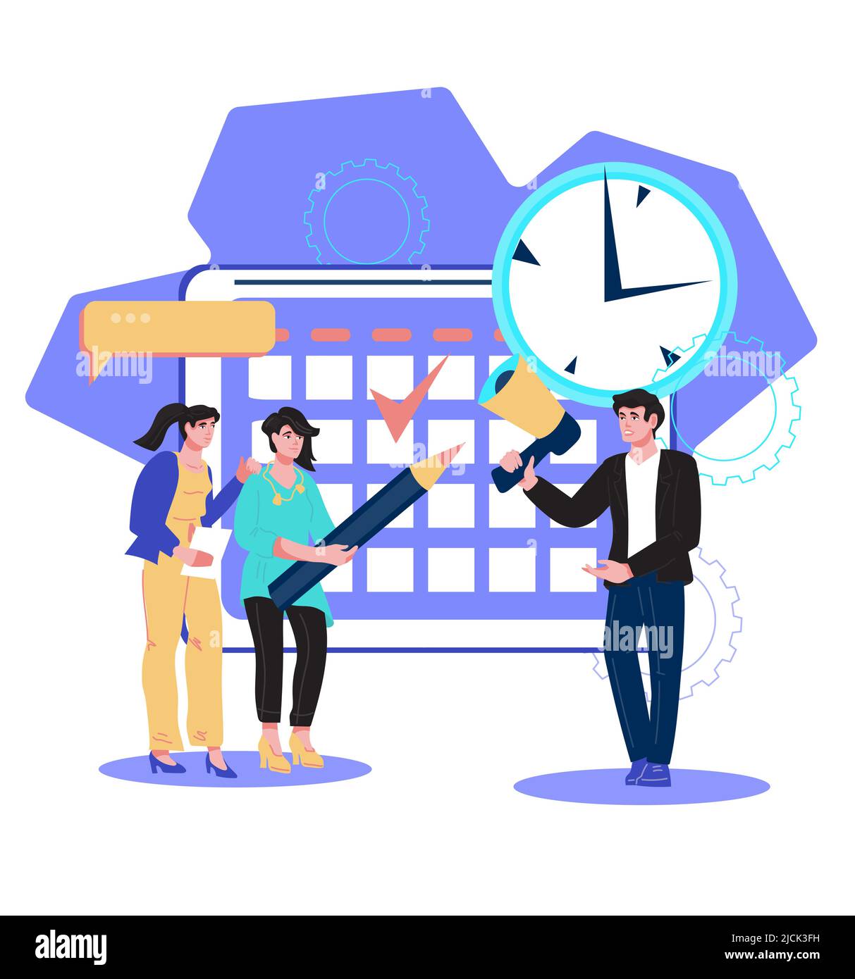 Gestion du temps et planification des activités, planification des tâches, isolé sur l'illustration vectorielle blanche. Gestion efficace et développement de l'entreprise et promotion Illustration de Vecteur