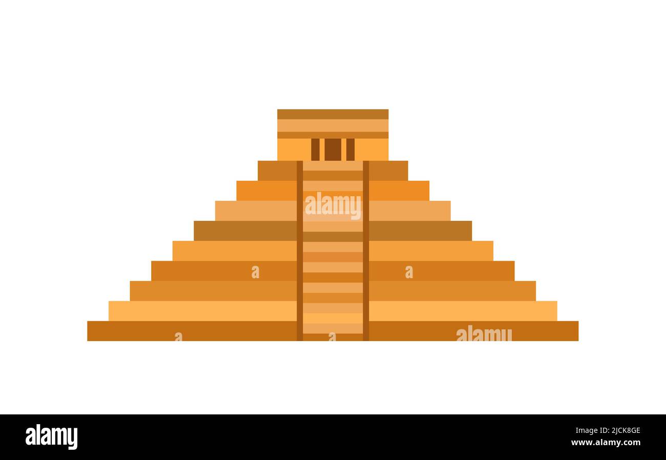 Icône de la pyramide Maya, Temple de Kukulcan, pyramide El Castillo dans Chichen Itza plan, ancienne architecture sacrée maya dans Yucatan, Mexique. Isolé Illustration de Vecteur