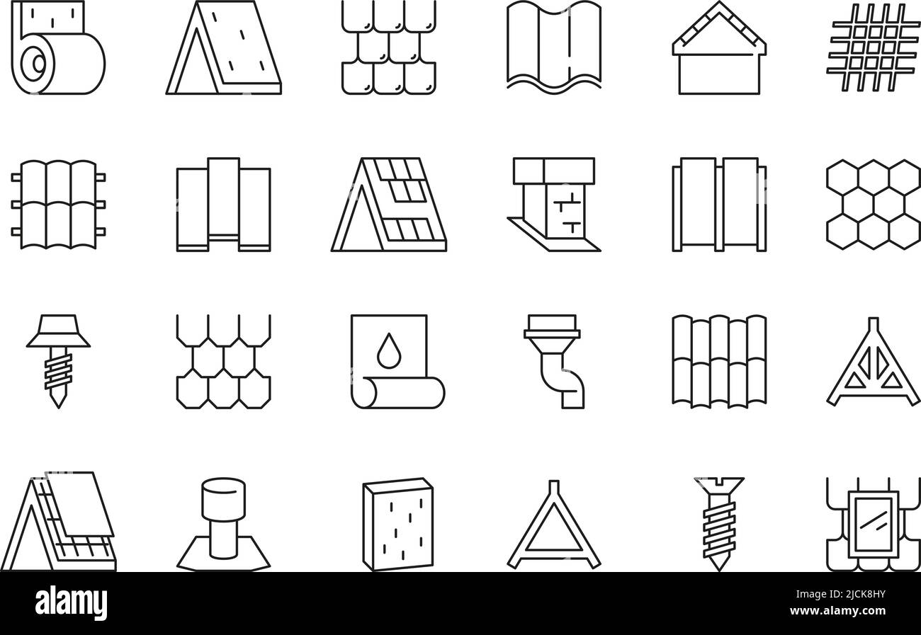 Symboles de toiture. Matériaux de construction Housetop objets architecturaux imperméables garish vector stylisé toitures images Illustration de Vecteur