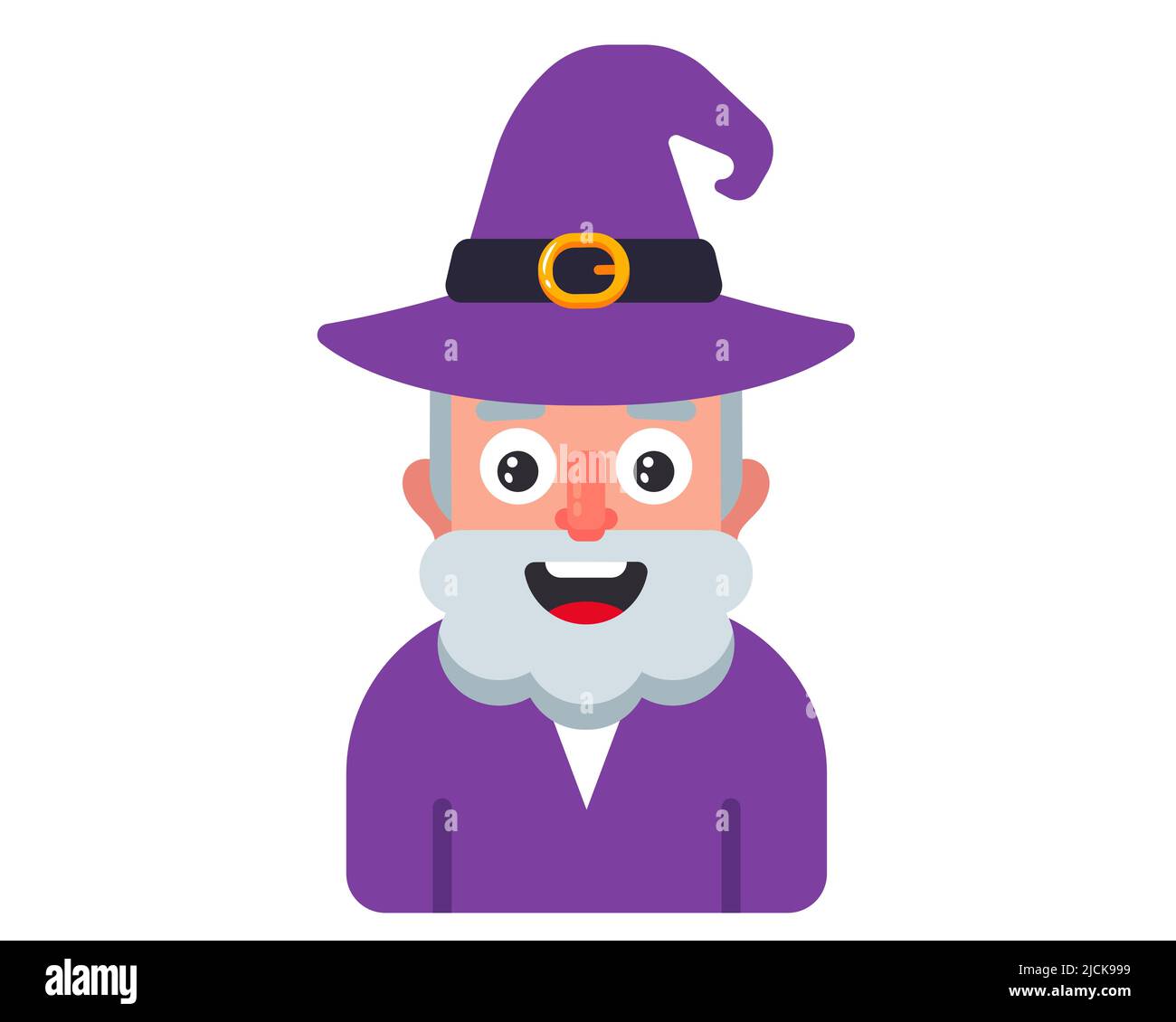 un ancien magicien aux cheveux gris dans une robe et un chapeau. illustration vectorielle plate. Illustration de Vecteur