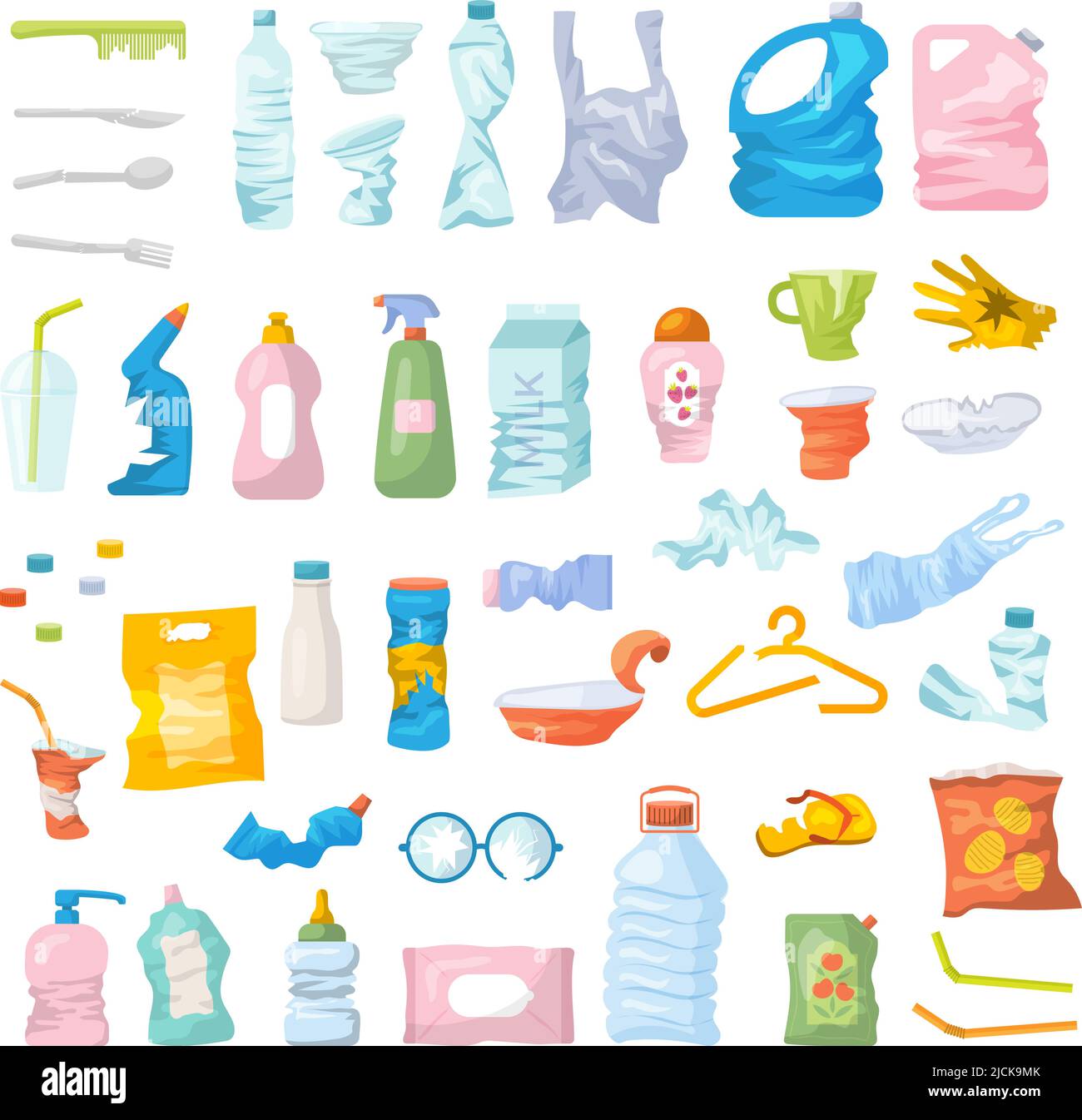 Déchets plastiques. Recyclage des déchets emballages de boîtes et de bouteilles vides pile illustrations récentes de dessins animés vectoriels Illustration de Vecteur